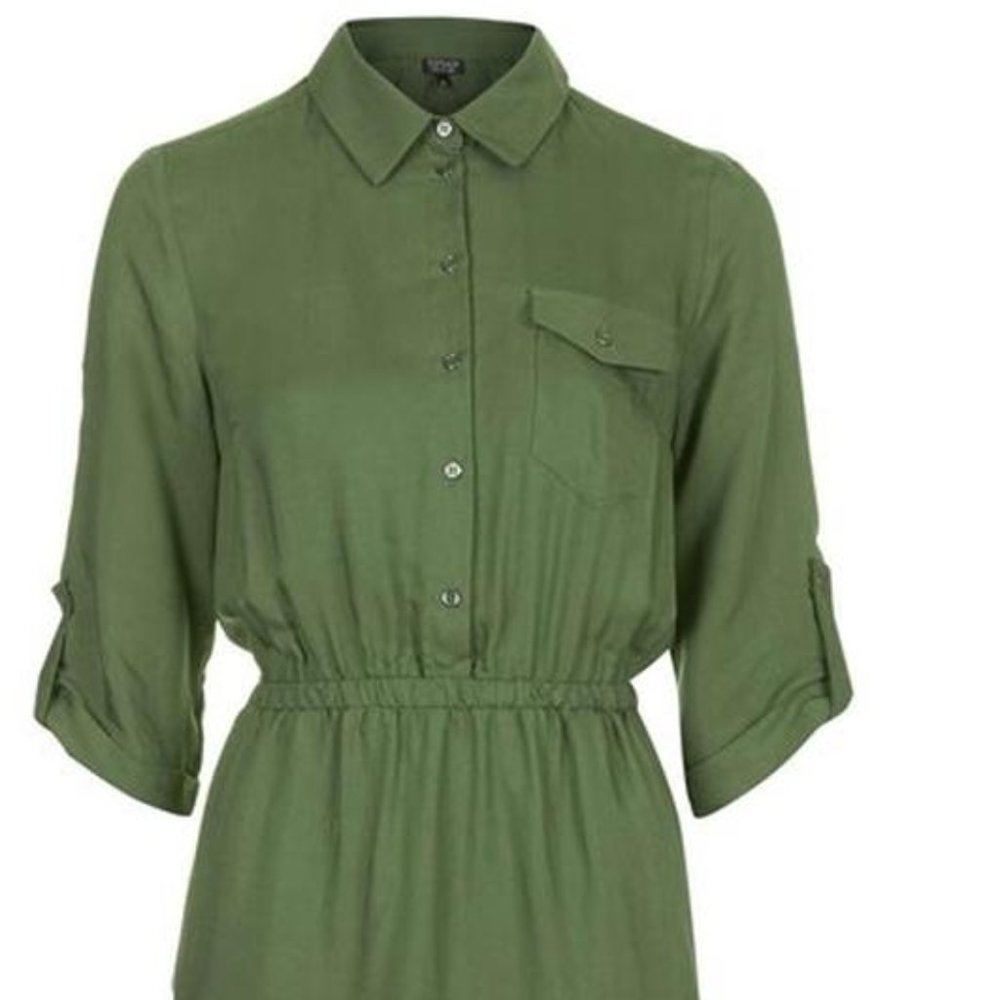Topshop Green fitting safari-style shirt dresses